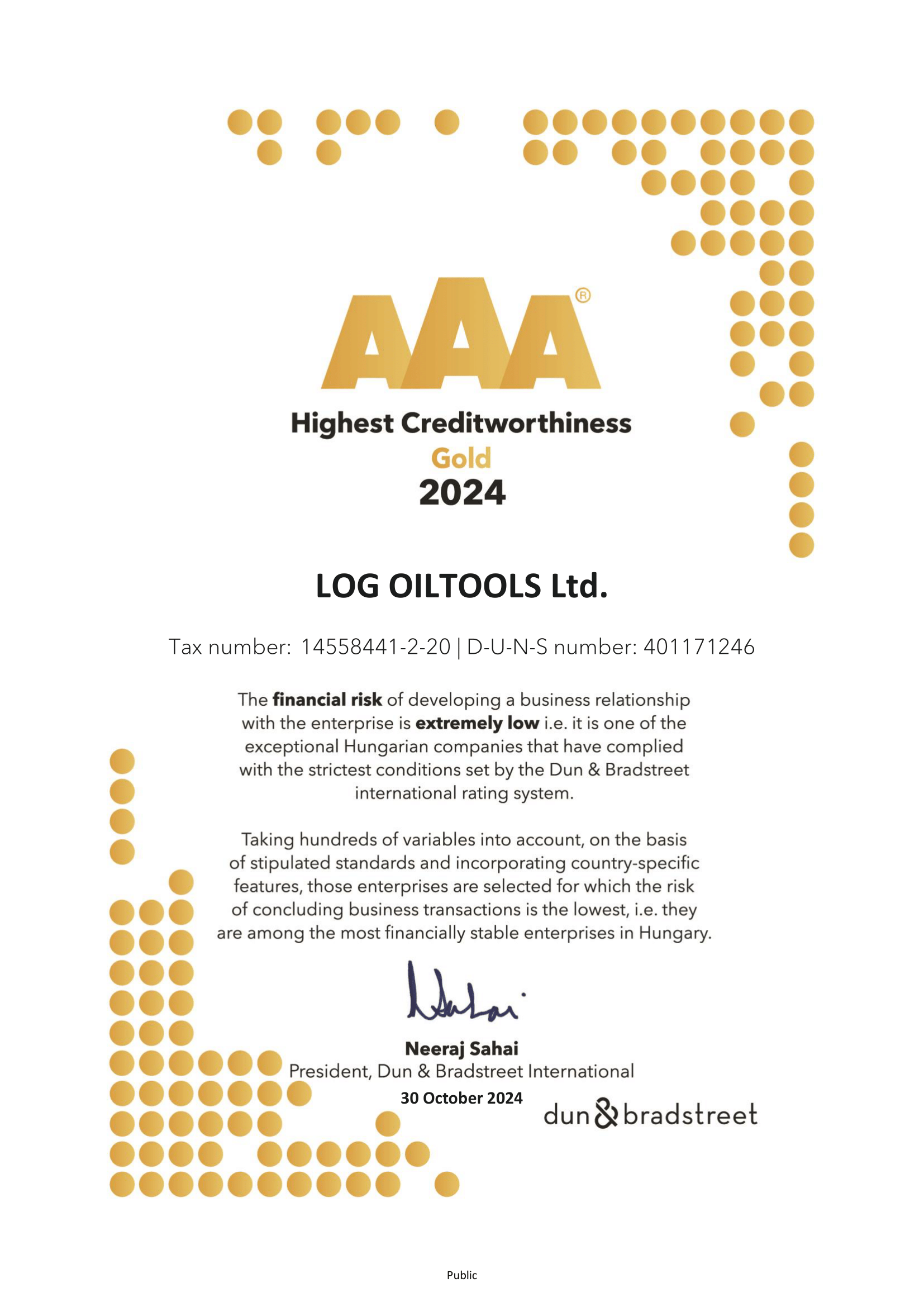 Highest Creditworthiness, Log OilTools Ltd.