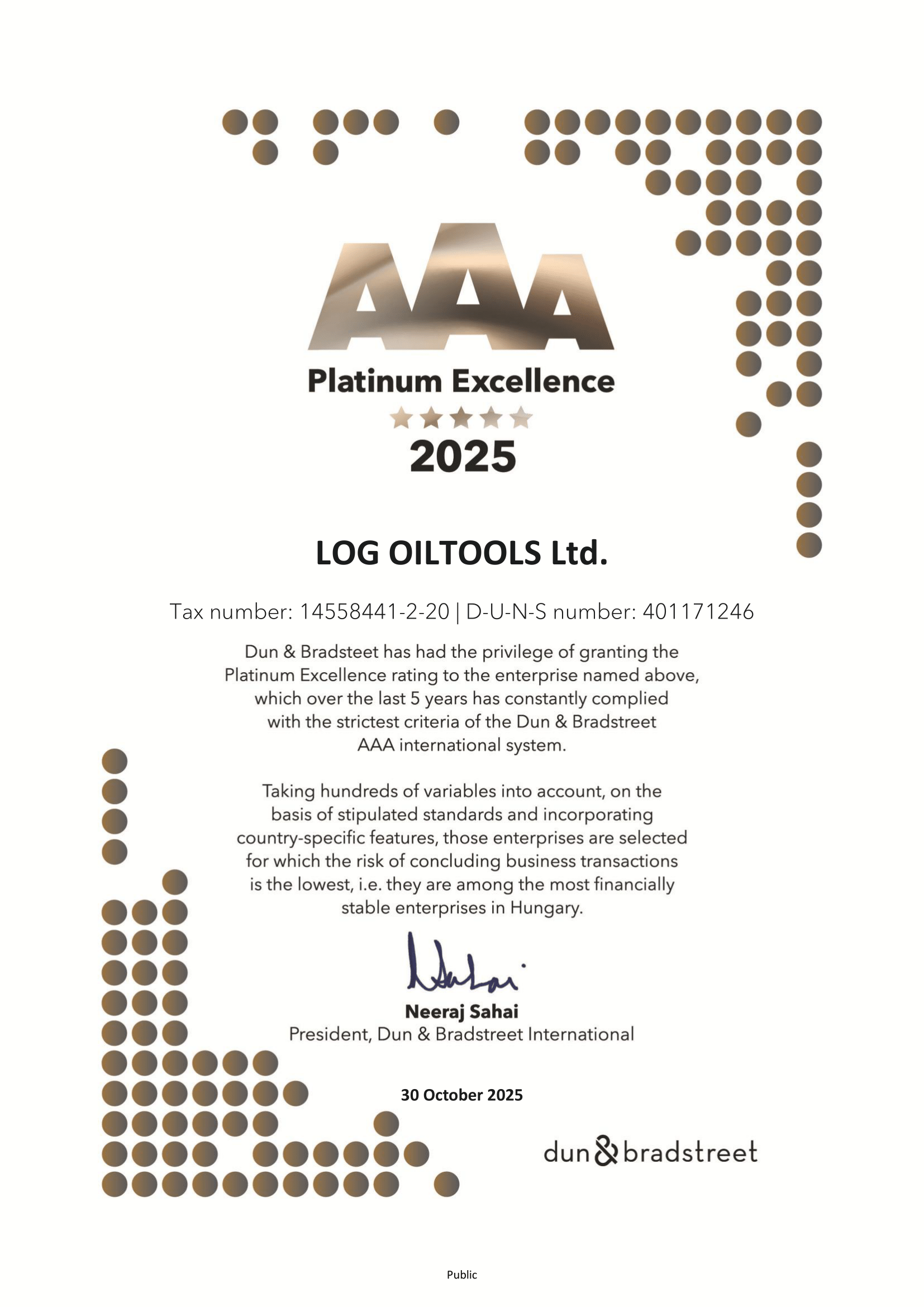 Highest Creditworthiness, Log OilTools Ltd.